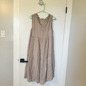 Le Reganne tan linen tiered midi dress small Italy